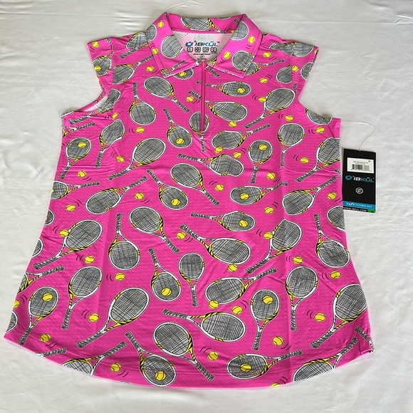 IBKUL Venus Print Sleeveless Polo Shirt Tennis BRAND NEW Hot PINK NWT - Picture 4 of 13
